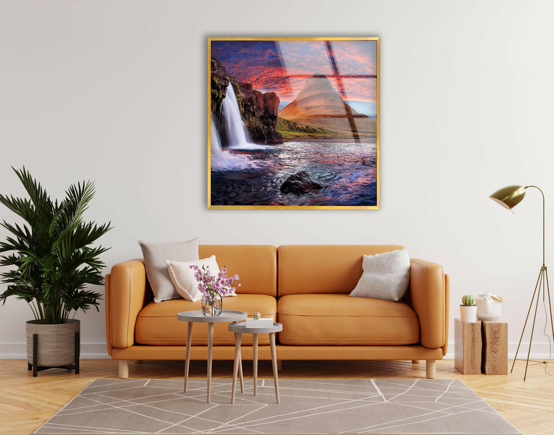 Elegant home decor with a vibrant waterfall scene and a mesmerizing sky.
