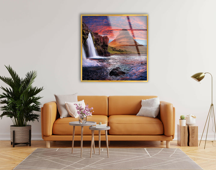 Elegant home decor with a vibrant waterfall scene and a mesmerizing sky.
