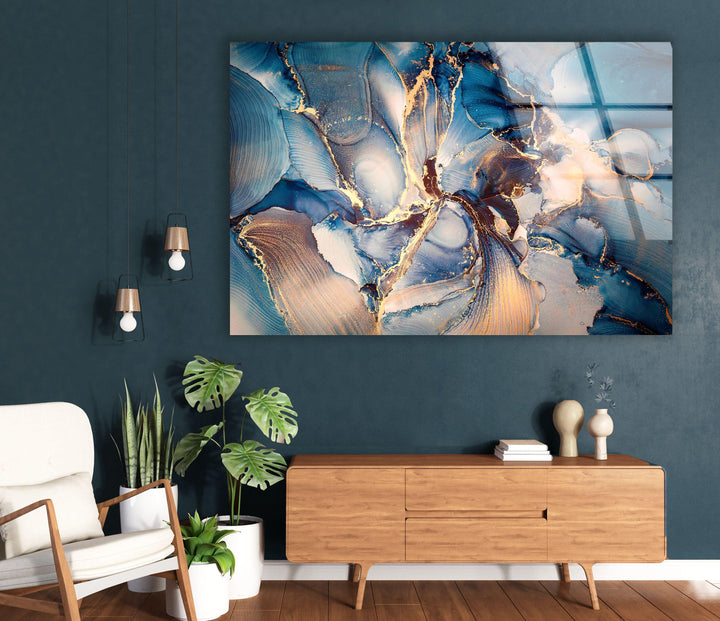 Blaugraue Alkoholtinten-Kunstglas-Wandkunst