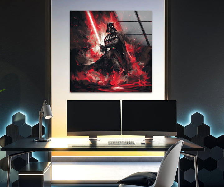 Darth Vader with Red Sword Glass Wall Art art glass wall art, glass wall art pictures
