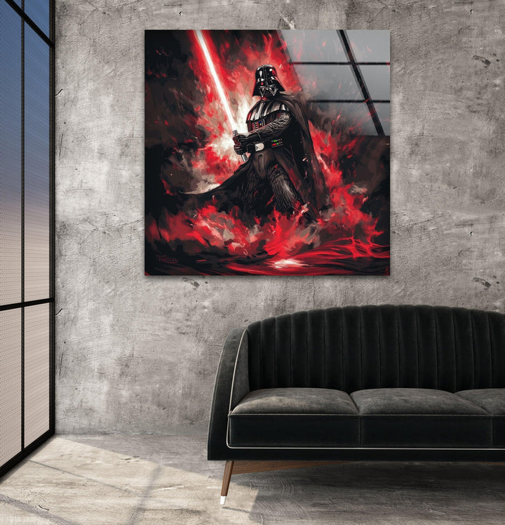 Darth Vader with Red Sword Glass Wall Art stained glass wall art, stained glass wall decor
