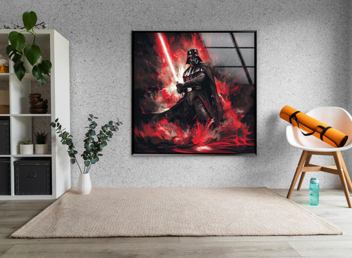 Darth Vader with Red Sword Glass Wall Art glass art painting, glass art for the Wall
