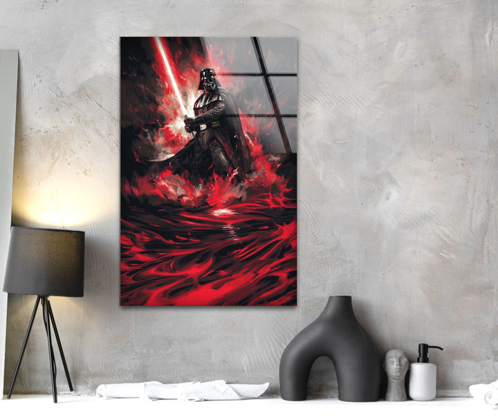 Darth Vader with Red Sword Glass Wall Art glass image printing, glass prints from photos
