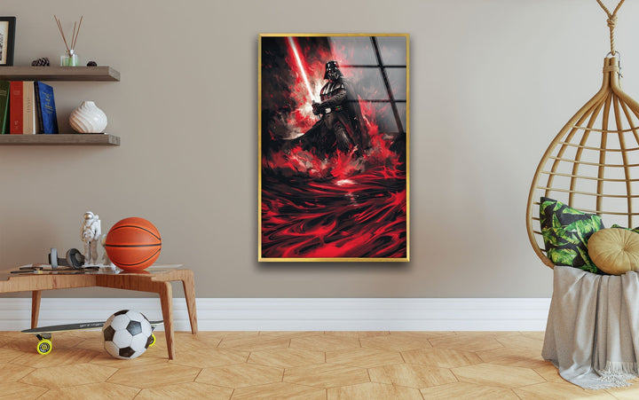 Darth Vader with Red Sword Glass Wall Art glass pictures for Wall, glass prints wall art
