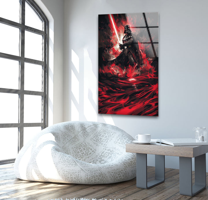 Darth Vader with Red Sword Glass Wall Art custom glass pictures, glass art prints
