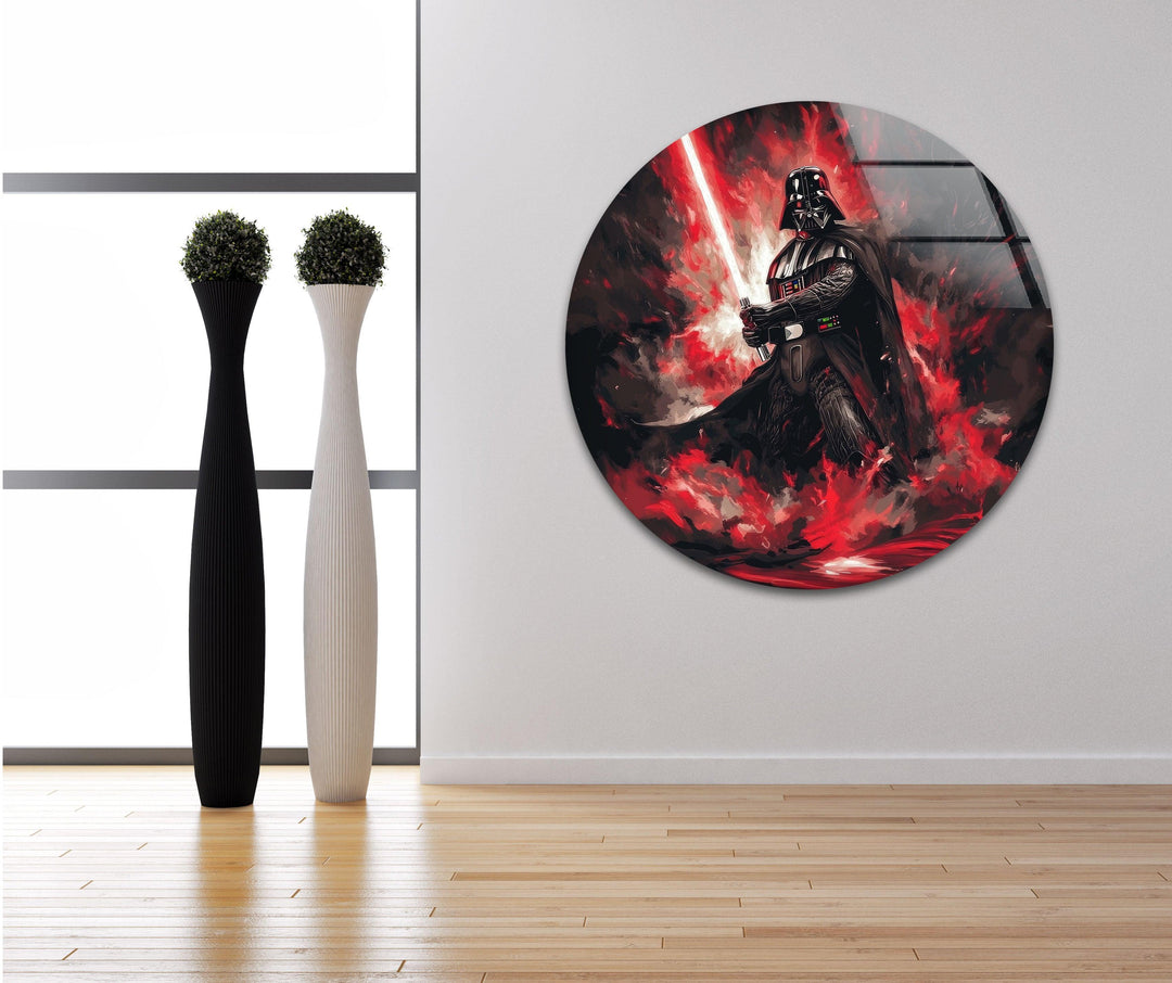 Darth Vader with Red Sword Glass Wall Art photo print on glass, prints on glass wall art
