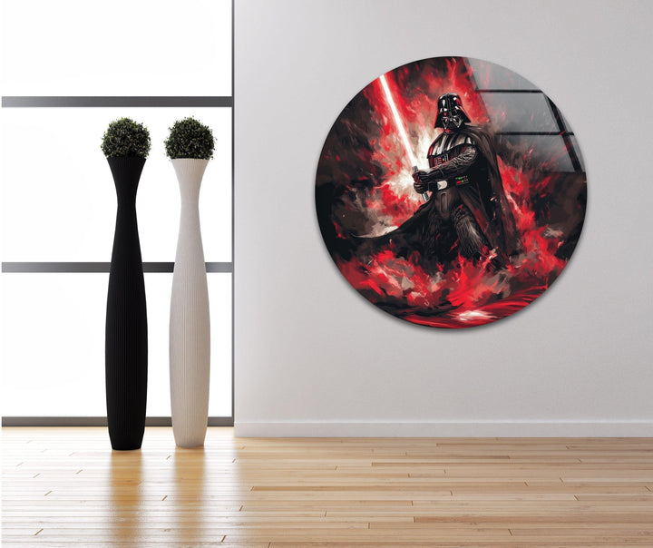 Darth Vader with Red Sword Glass Wall Art photo print on glass, prints on glass wall art
