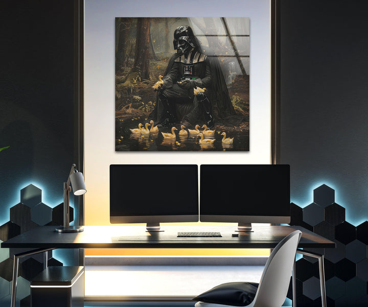 Darth Vader Playing with Ducks Glass Wall Art, glass image printing, glass prints from photos