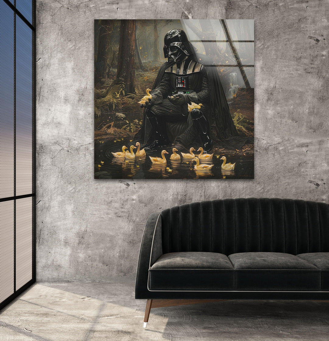 Darth Vader Playing with Ducks Glass Wall Art, large glass photo prints, glass wall photos
