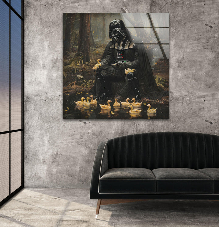 Darth Vader Playing with Ducks Glass Wall Art, large glass photo prints, glass wall photos