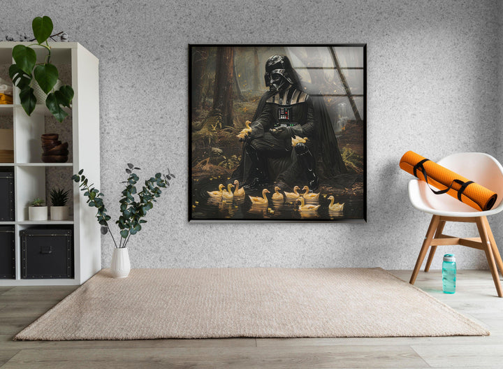 Darth Vader Playing with Ducks Glass Wall Art, glass pictures for Wall, glass prints wall art