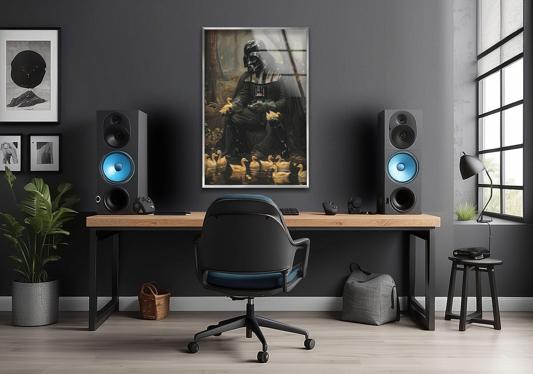 Darth Vader Playing with Ducks Glass Wall Art, glass photo prints, glass picture prints