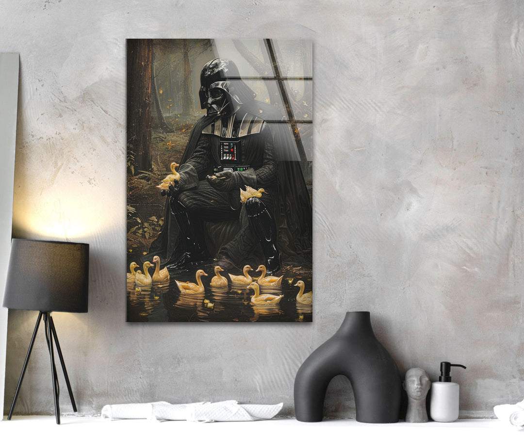 Darth Vader Playing with Ducks Glass Wall Art, custom glass pictures, glass art prints