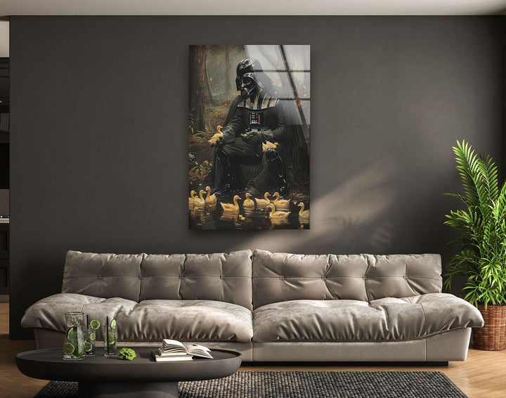 Darth Vader Playing with Ducks Glass Wall Art, glass art painting, glass art for the Wall