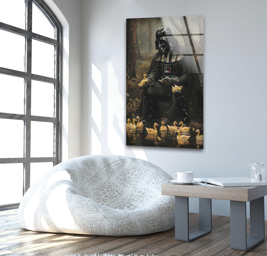 Darth Vader Playing with Ducks Glass Wall Art, photo print on glass, prints on glass wall art