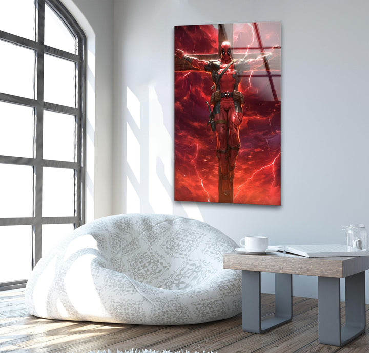 Deadpool on The Cross Red Glass Wall Art art glass wall art, glass wall art pictures
