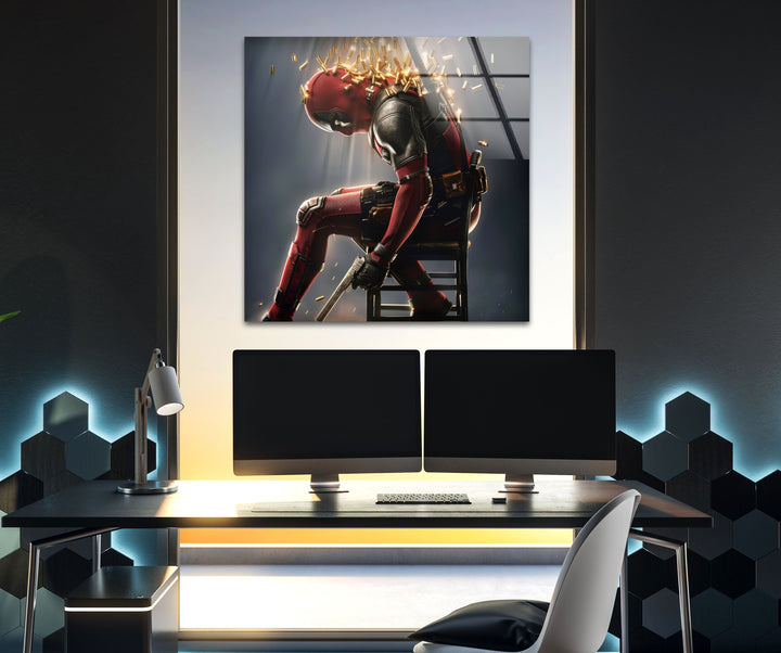 Deadpool with Bullets Glass Wall Art custom glass pictures, glass art prints

