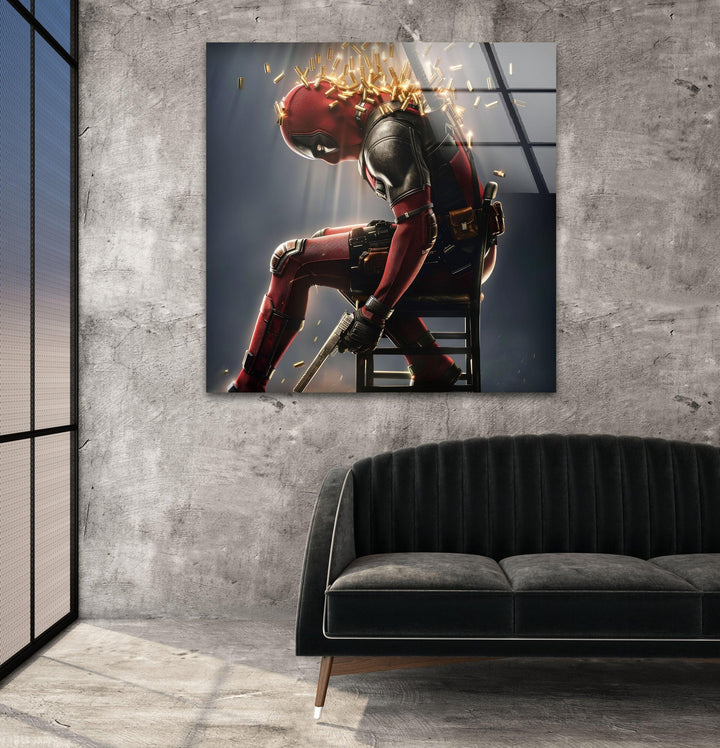 Deadpool with Bullets Glass Wall Art glass image printing, glass prints from photos
