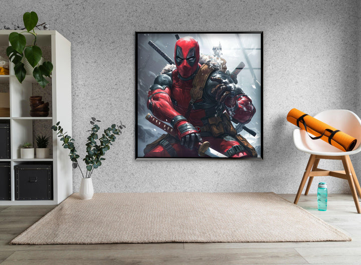 Deadpool Snow Glass Wall Art custom glass pictures, glass art prints
