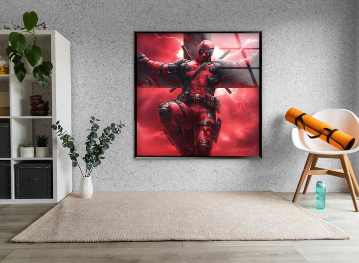 Deadpool On The Cross Glass Wall Art glass pictures for Wall, glass prints wall art
