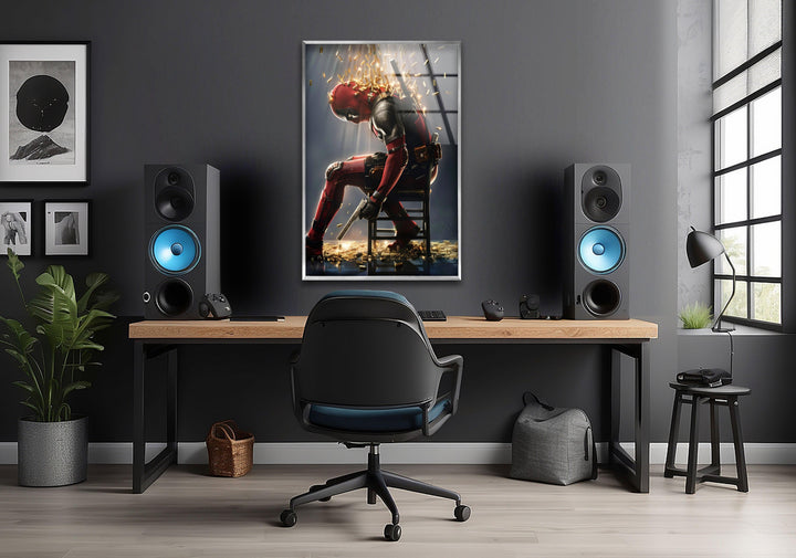 Deadpool with Bullets Glass Wall Art photo print on glass, prints on glass wall art
