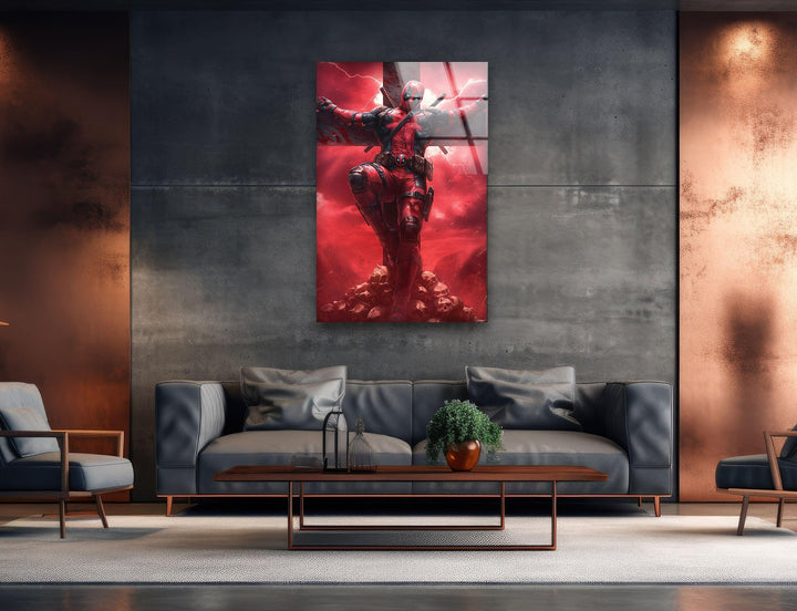 Deadpool On The Cross Glass Wall Art large glass photo prints, glass wall photos
