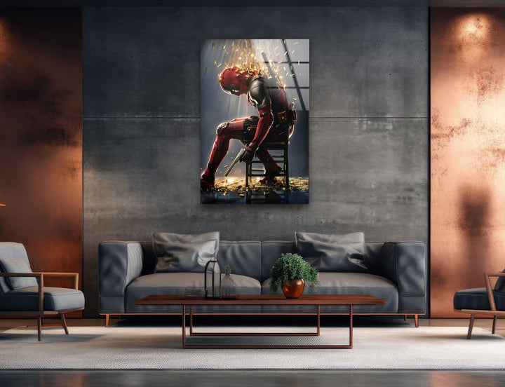 Deadpool with Bullets Glass Wall Art picture on glass wall art, photos printed on glass
