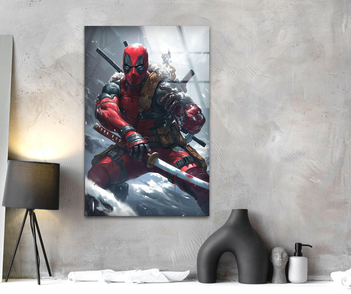 Deadpool Snow Glass Wall Art photo print on glass, prints on glass wall art
