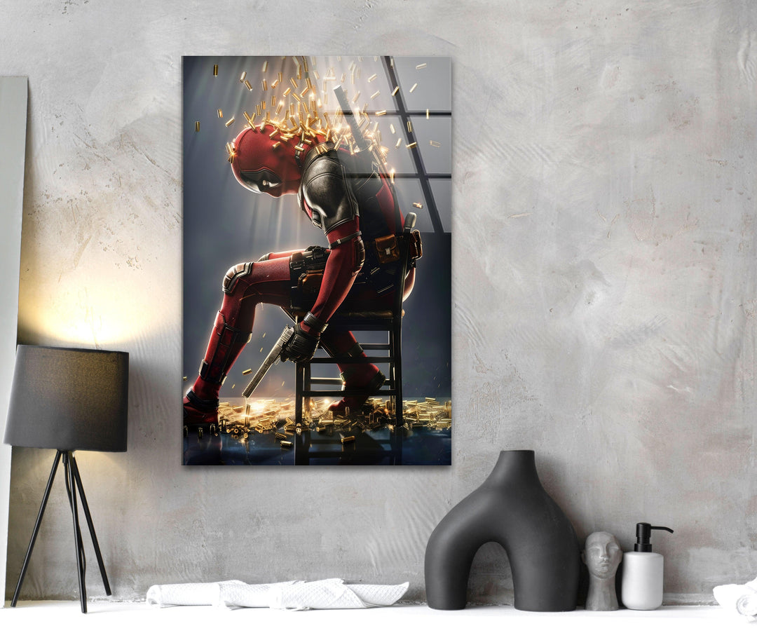 Deadpool with Bullets Glass Wall Art print on glass, glass printed photos
