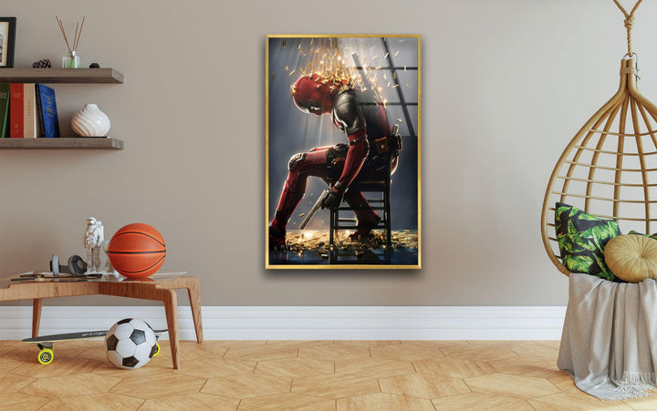 Deadpool with Bullets Glass Wall Art large glass photo prints, glass wall photos
