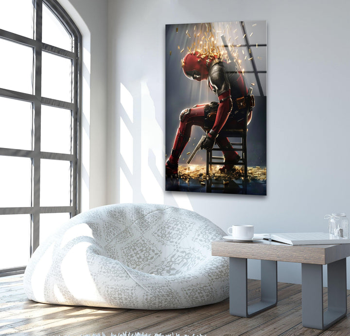 Deadpool with Bullets Glass Wall Art glass photo prints, glass picture prints
