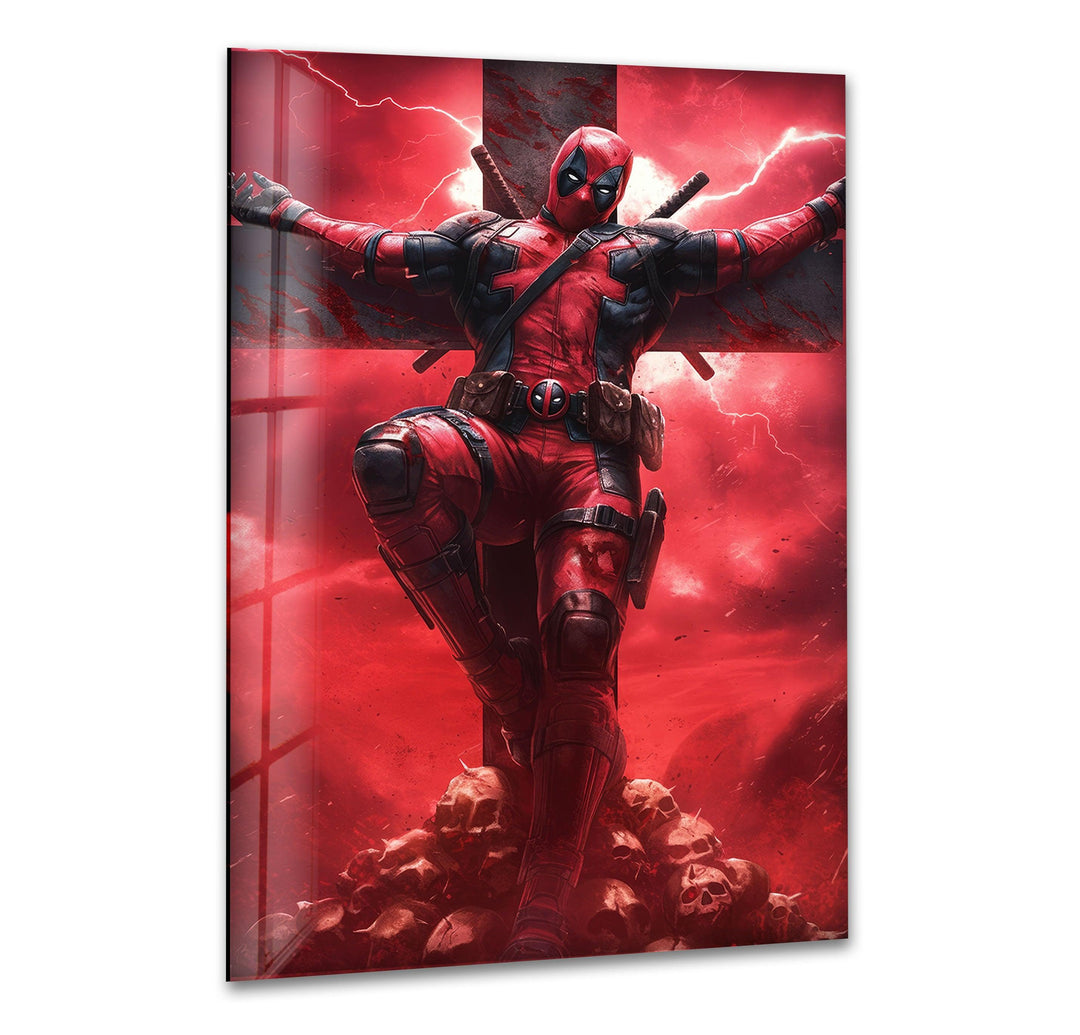 Deadpool On The Cross Glass Wall Art Glass Printing Wall Art, Print photos on glass
