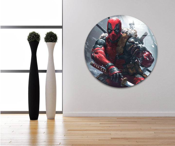 Deadpool Snow Glass Wall Art large glass photo prints, glass wall photos
