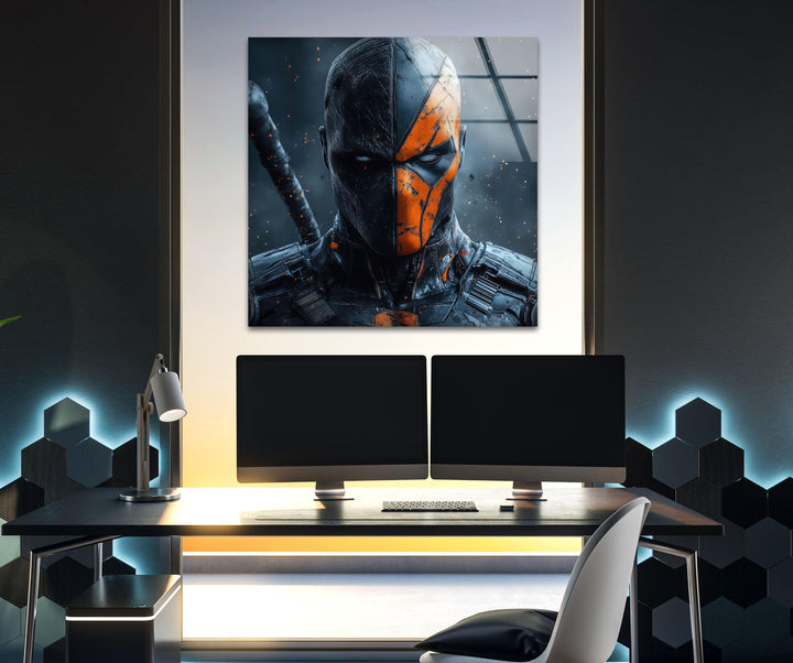 Deathstroke Portrait Glass Wall Art glass art painting, glass art for the Wall
