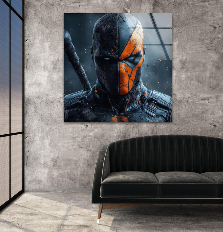 Deathstroke Portrait Glass Wall Art photo print on glass, prints on glass wall art
