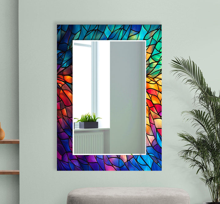 Colorful Stained Round Wall Mirror Large Wall Mirror
