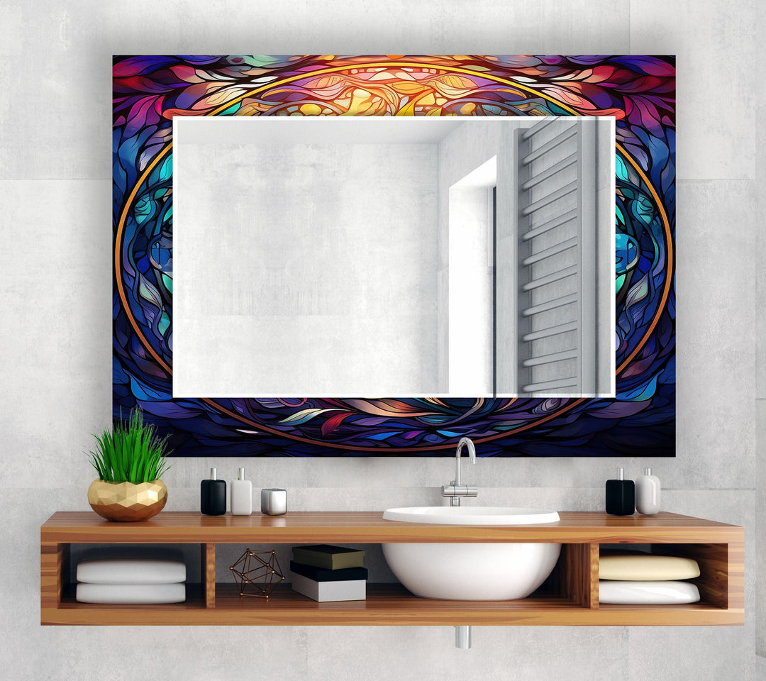 Colored Blue Flowers Wall Mirror Mosaic Wall Mirror
