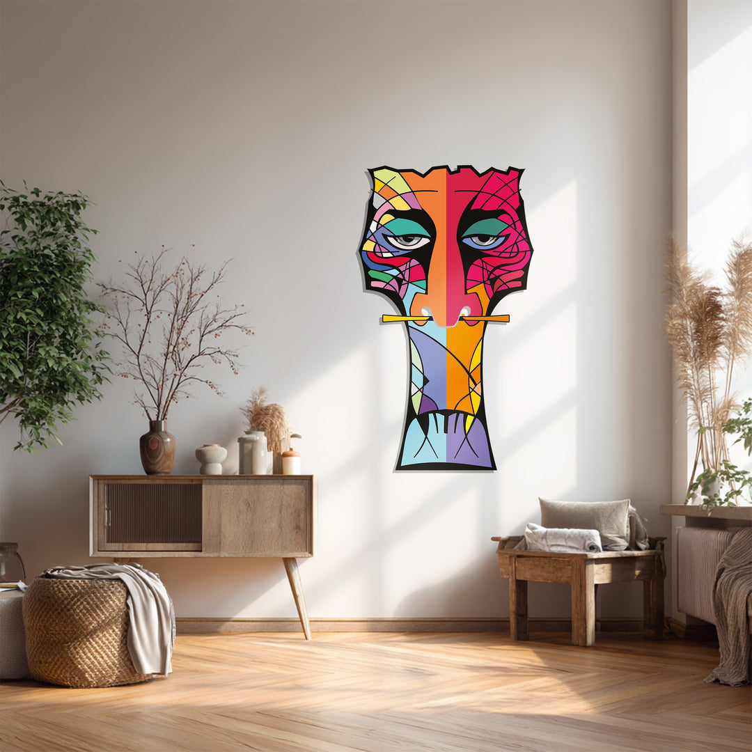 Abstract Tribal Totem Metal Wall Art – Modern Colorful Decor