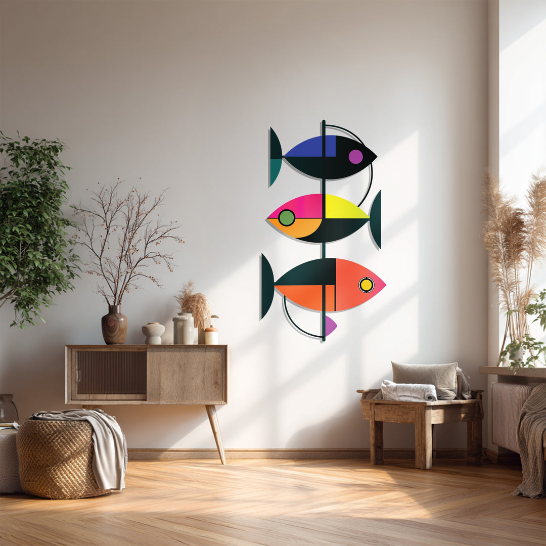 Geometric Fish Metal Wall Art – Modern Abstract Ocean-Inspired Decor