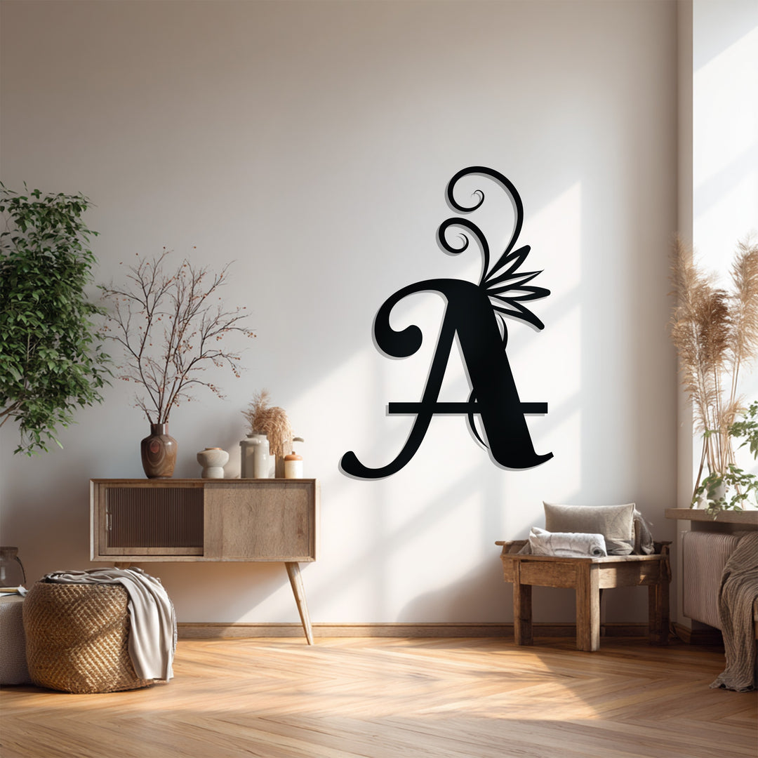 Floral Vine Letter Metal Wall Art – Elegant Botanical Monogram