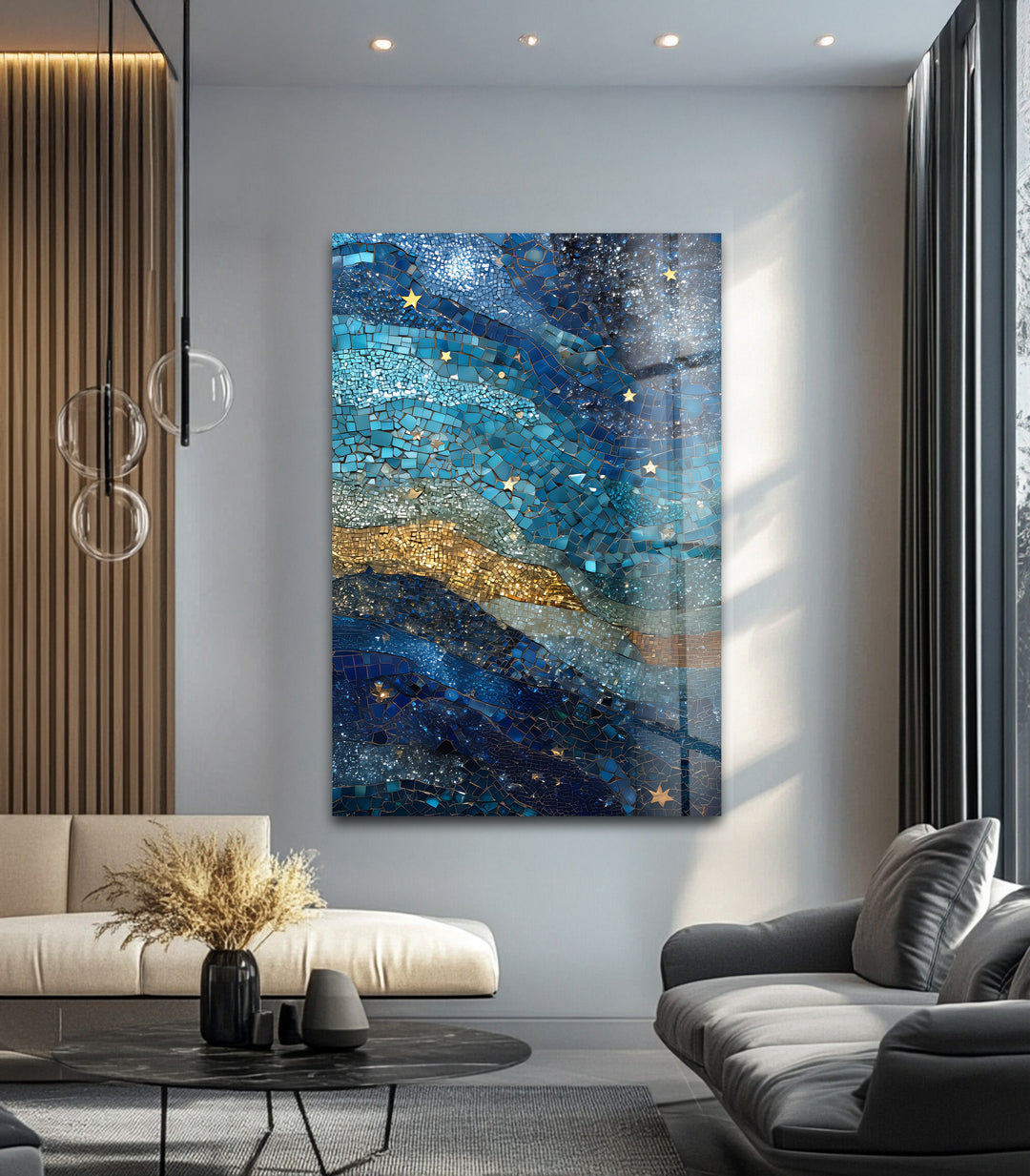 Celestial Mosaic – Starry Night Sky Glass Wall Art