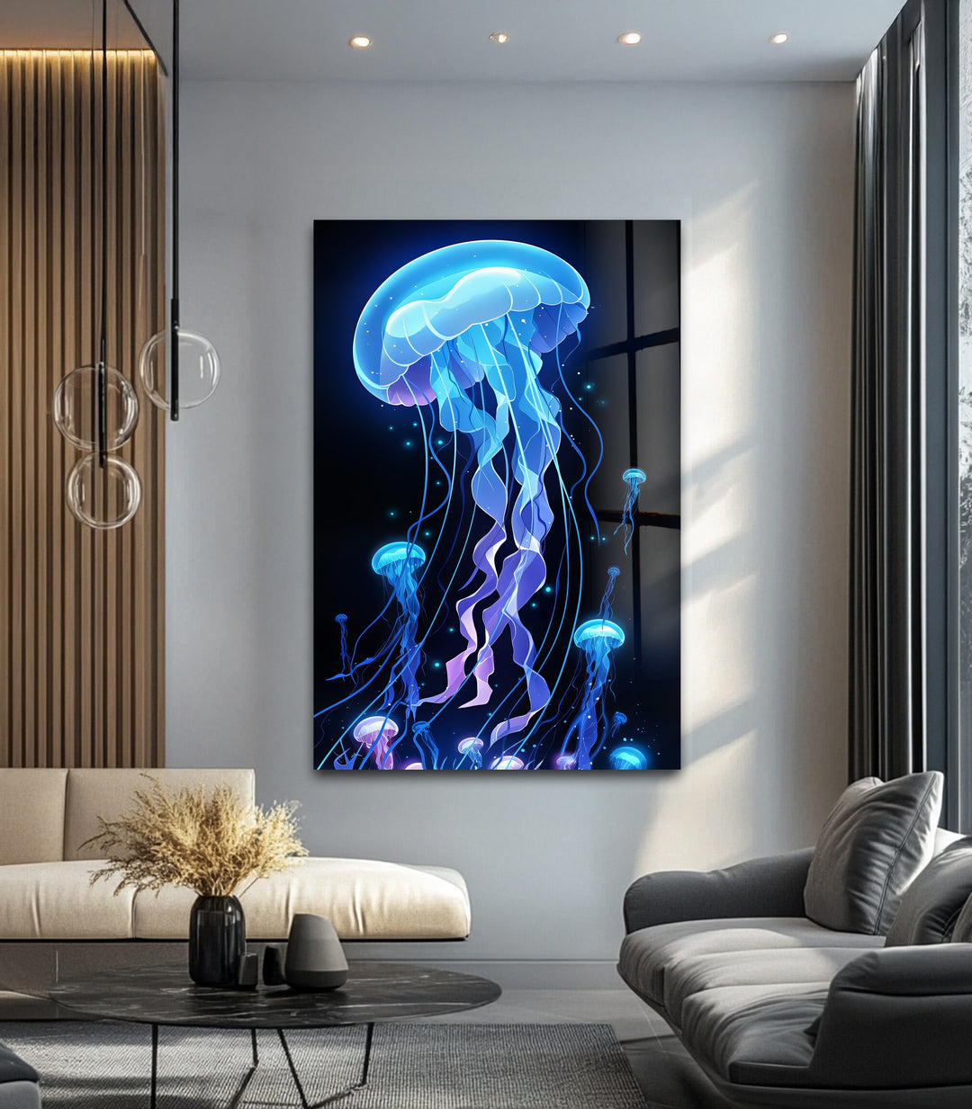 Luminous Depths – Jellyfish Glow Glass Wall Art