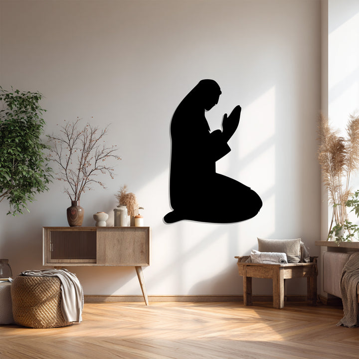 Kneeling prayer metal wall art black
