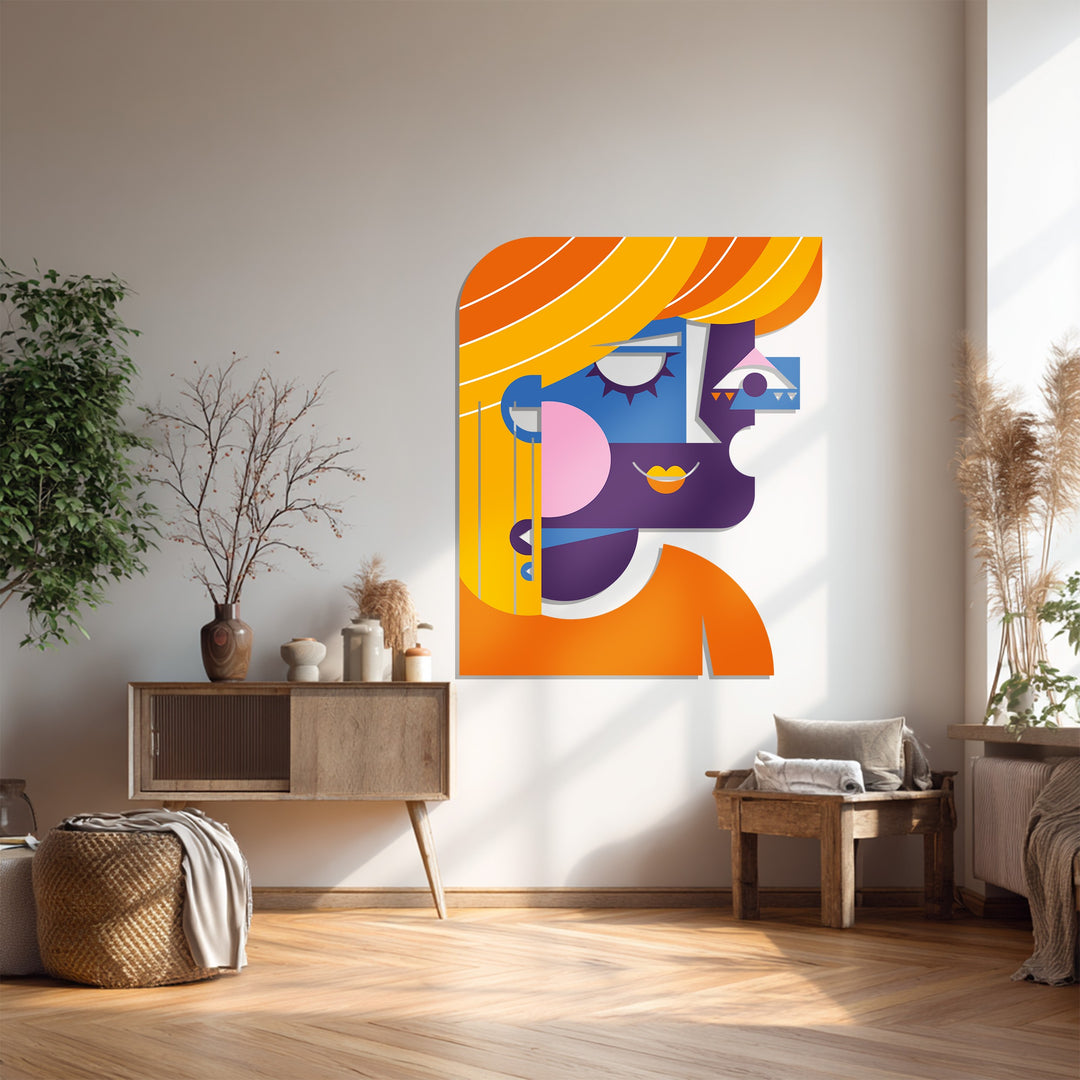 Cubist Woman Metal Wall Art – Modern Abstract Face Decor