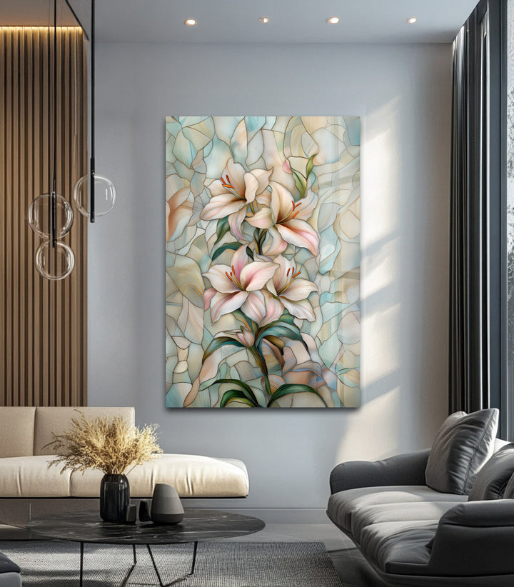 Blush Petals Harmony – Stained Floral Glass Wall Art