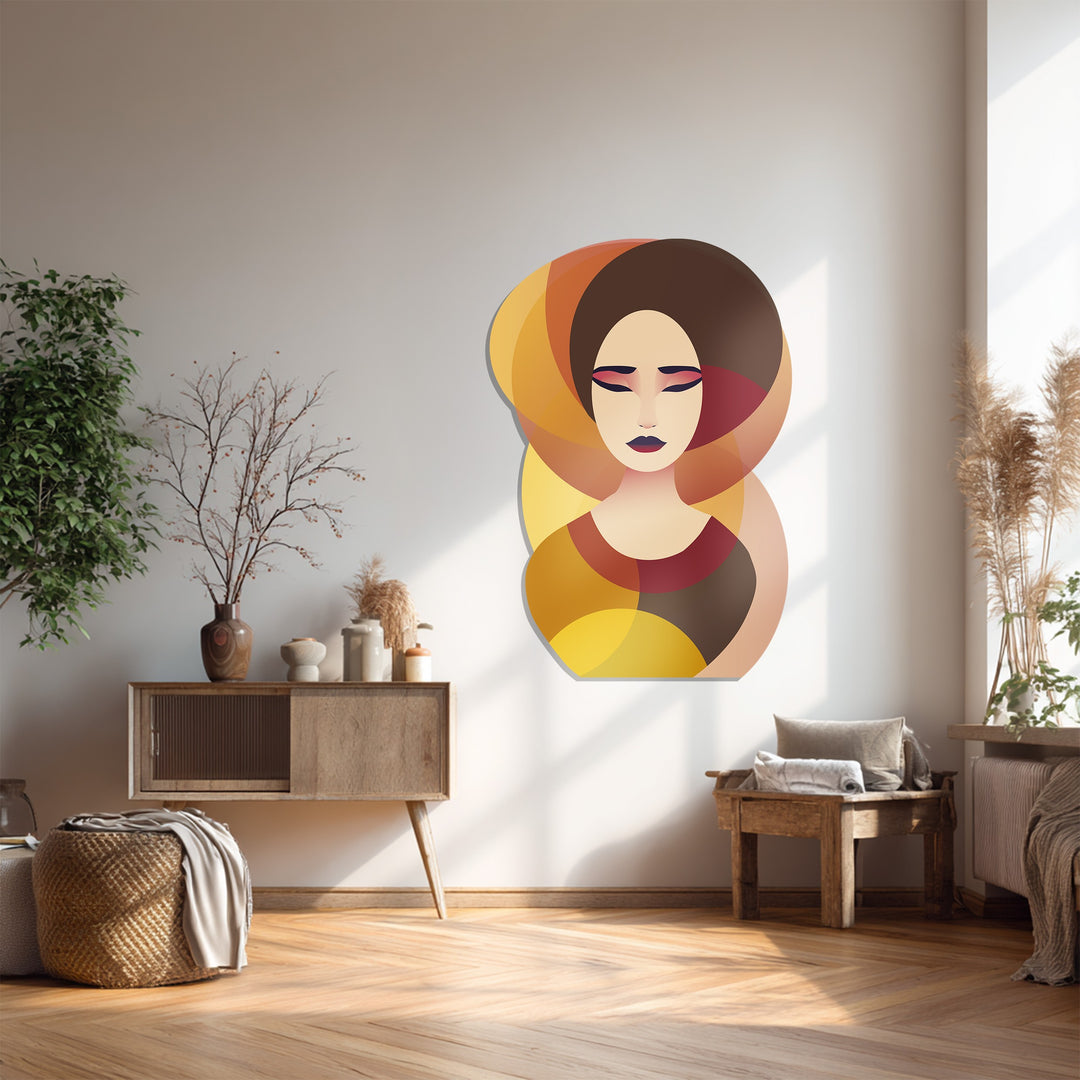 Serene Woman Face Metal Wall Art – Elegant Abstract Portrait Home Decor