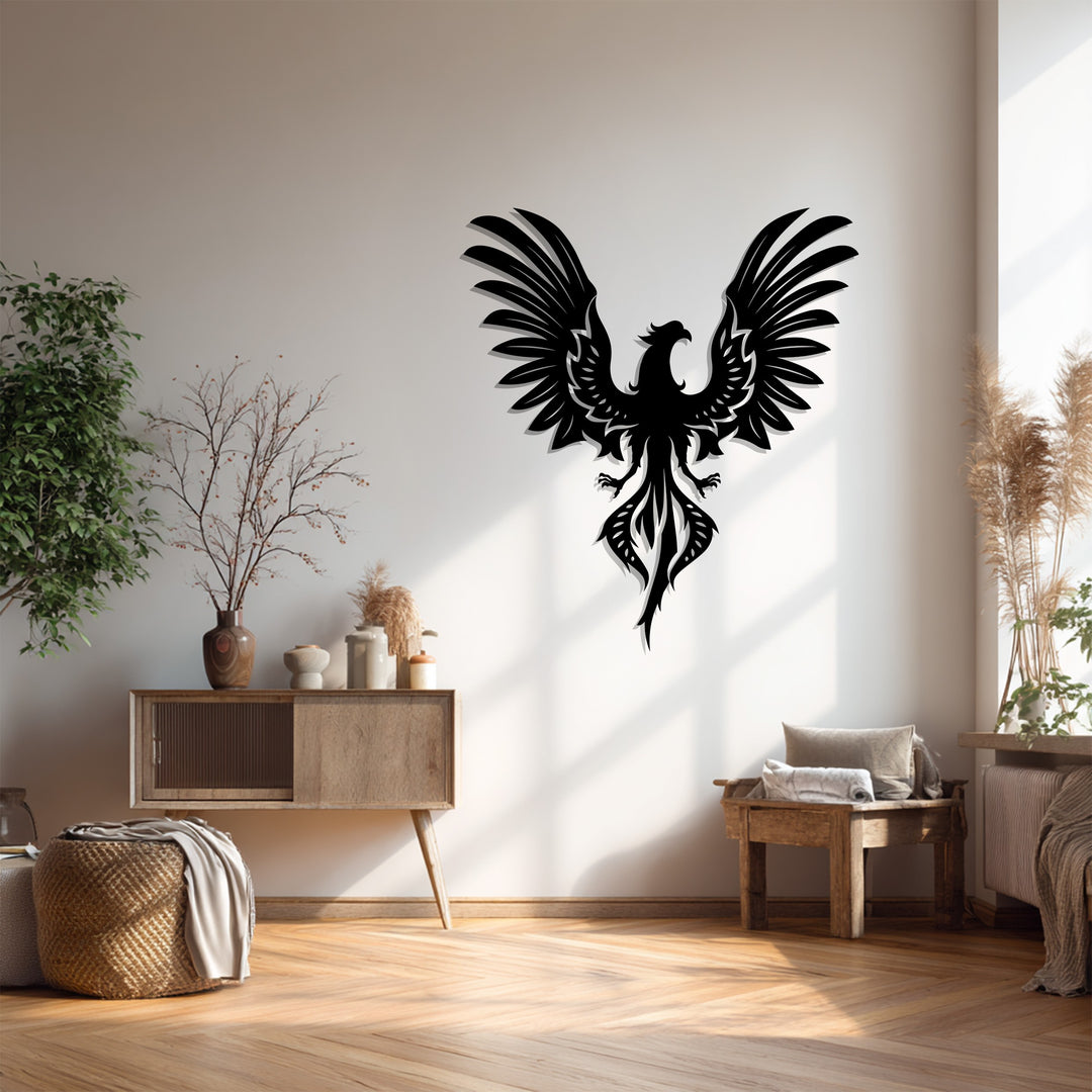 Tribal Phoenix Metal Wall Art – Symbol of Fire, Strength & Rebirth