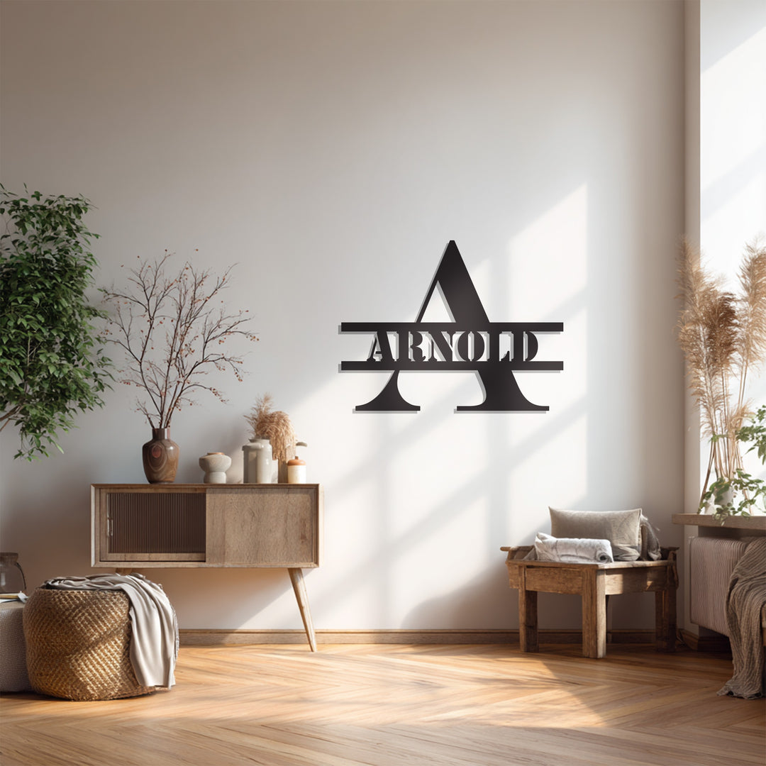 Golden Monogram Sign – Personalized Metal Wall Art with Name