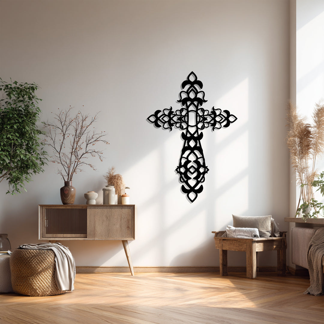 النعمة الإلهية – الصليب الأسود المزخرف فن جداري معدني