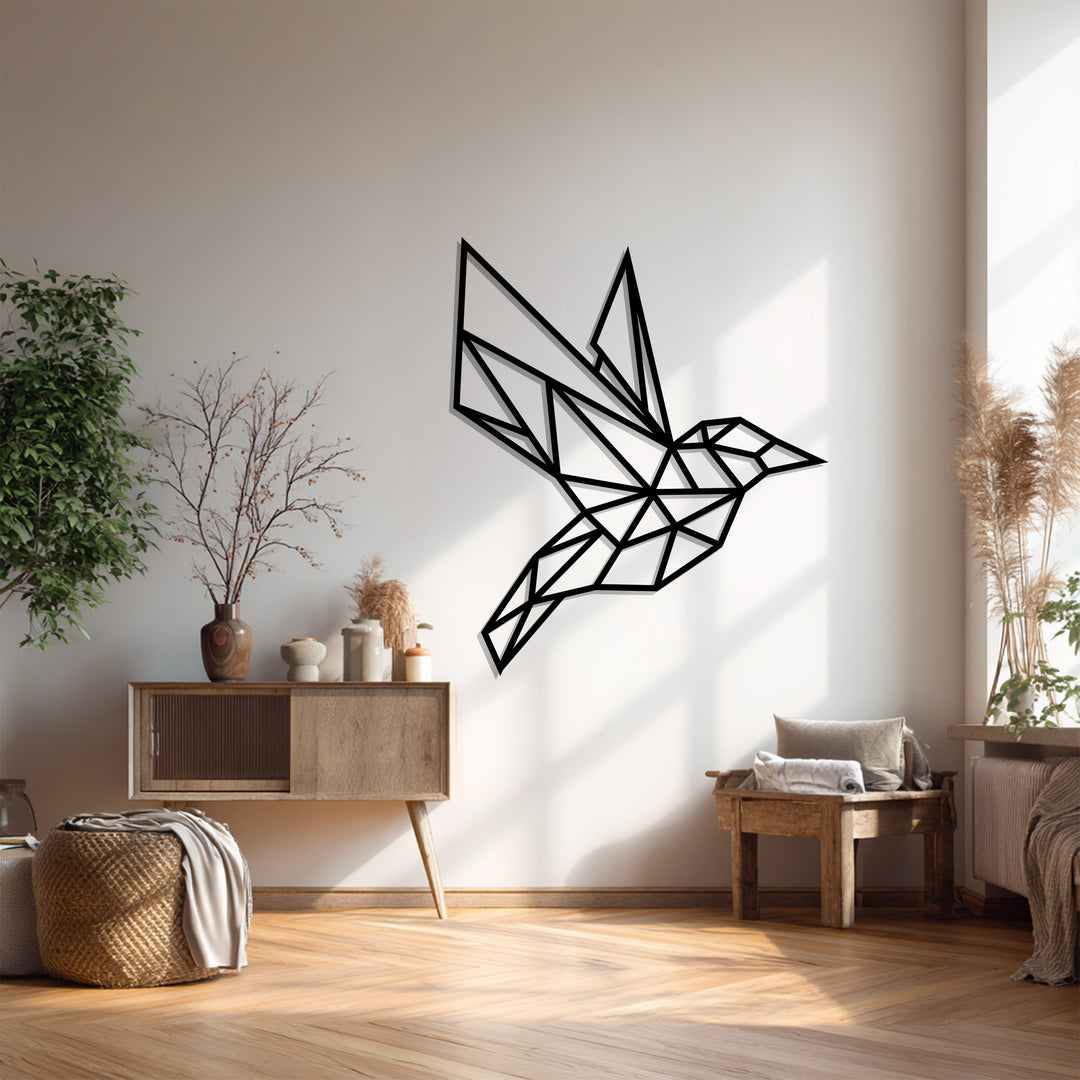 الطيران الهندسي - طائر الطنان متعدد الأضلاع فن جداري معدني